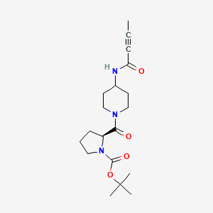 molecular formula C19H29N3O4 B2592153 Tert-butyl (2S)-2-[4-(but-2-ynoylamino)piperidine-1-carbonyl]pyrrolidine-1-carboxylate CAS No. 2411178-21-5