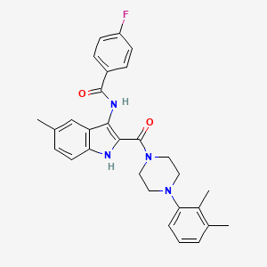 molecular formula C29H29FN4O2 B2592201 N-{2-[4-(2,3-dimethylphenyl)piperazine-1-carbonyl]-5-methyl-1H-indol-3-yl}-4-fluorobenzamide CAS No. 1215822-49-3