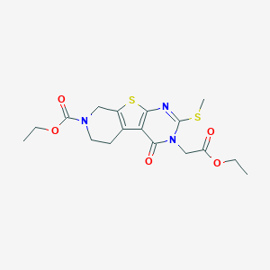 molecular formula C17H21N3O5S2 B259231 ethyl 4-(2-ethoxy-2-oxoethyl)-5-methylsulfanyl-3-oxo-8-thia-4,6,11-triazatricyclo[7.4.0.02,7]trideca-1(9),2(7),5-triene-11-carboxylate 