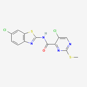 5-chloro-N-(6-chloro-1,3-benzothiazol-2-yl)-2-(methylsulfanyl)pyrimidine-4-carboxamide