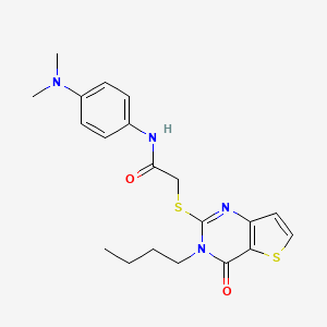molecular formula C20H24N4O2S2 B2592352 2-[(3-butyl-4-oxo-3,4-dihydrothieno[3,2-d]pyrimidin-2-yl)sulfanyl]-N-[4-(dimethylamino)phenyl]acetamide CAS No. 1260951-85-6