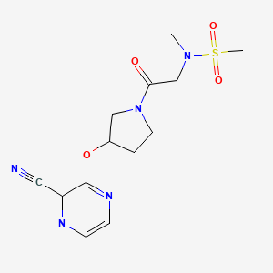 molecular formula C13H17N5O4S B2592366 N-(2-(3-((3-cyanopyrazin-2-yl)oxy)pyrrolidin-1-yl)-2-oxoethyl)-N-methylmethanesulfonamide CAS No. 2034450-00-3