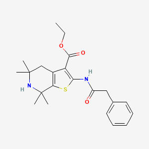 molecular formula C22H28N2O3S B2592371 Ethyl 5,5,7,7-tetramethyl-2-(2-phenylacetamido)-4,5,6,7-tetrahydrothieno[2,3-c]pyridine-3-carboxylate CAS No. 887902-01-4