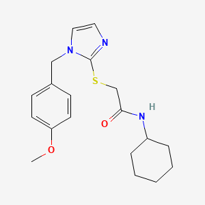 molecular formula C19H25N3O2S B2592372 N-cyclohexyl-2-({1-[(4-methoxyphenyl)methyl]-1H-imidazol-2-yl}sulfanyl)acetamide CAS No. 869346-57-6
