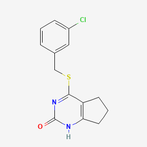 B2592434 4-((3-chlorobenzyl)thio)-6,7-dihydro-1H-cyclopenta[d]pyrimidin-2(5H)-one CAS No. 898444-18-3