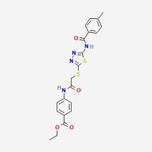 molecular formula C21H20N4O4S2 B2592447 ethyl 4-(2-{[5-(4-methylbenzamido)-1,3,4-thiadiazol-2-yl]sulfanyl}acetamido)benzoate CAS No. 392293-10-6