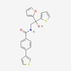 molecular formula C21H17NO3S2 B2592485 N-(2-(furan-2-yl)-2-hydroxy-2-(thiophen-2-yl)ethyl)-4-(thiophen-3-yl)benzamide CAS No. 2034333-95-2