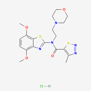 molecular formula C19H24ClN5O4S2 B2592489 N-(4,7-dimethoxybenzo[d]thiazol-2-yl)-4-methyl-N-(2-morpholinoethyl)-1,2,3-thiadiazole-5-carboxamide hydrochloride CAS No. 1396870-34-0
