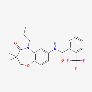 molecular formula C22H23F3N2O3 B2592502 N-(3,3-dimethyl-4-oxo-5-propyl-2,3,4,5-tetrahydro-1,5-benzoxazepin-7-yl)-2-(trifluoromethyl)benzamide CAS No. 921791-86-8