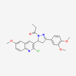 1-[5-(2-chloro-6-methoxyquinolin-3-yl)-3-(3,4-dimethoxyphenyl)-4,5-dihydro-1H-pyrazol-1-yl]propan-1-one