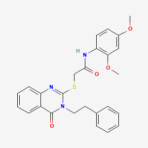 molecular formula C26H25N3O4S B2592563 N-(2,4-dimethoxyphenyl)-2-((4-oxo-3-phenethyl-3,4-dihydroquinazolin-2-yl)thio)acetamide CAS No. 443353-34-2
