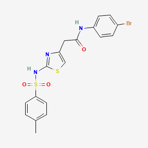 molecular formula C18H16BrN3O3S2 B2592578 N-(4-bromophenyl)-2-(2-(4-methylphenylsulfonamido)thiazol-4-yl)acetamide CAS No. 921926-98-9