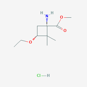 molecular formula C10H20ClNO3 B2592581 Methyl (1S,3R)-1-amino-3-ethoxy-2,2-dimethylcyclobutane-1-carboxylate;hydrochloride CAS No. 2309431-89-6