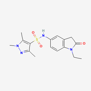 molecular formula C16H20N4O3S B2592587 N-(1-ethyl-2-oxoindolin-5-yl)-1,3,5-trimethyl-1H-pyrazole-4-sulfonamide CAS No. 1428366-10-2