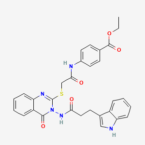 molecular formula C30H27N5O5S B2592627 ethyl 4-[2-({3-[3-(1H-indol-3-yl)propanamido]-4-oxo-3,4-dihydroquinazolin-2-yl}sulfanyl)acetamido]benzoate CAS No. 443354-36-7