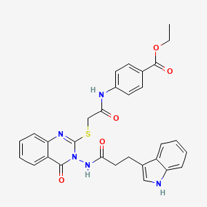 molecular formula C30H27N5O5S B2592627 ethyl 4-[[2-[3-[3-(1H-indol-3-yl)propanoylamino]-4-oxoquinazolin-2-yl]sulfanylacetyl]amino]benzoate CAS No. 443354-36-7