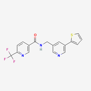 molecular formula C17H12F3N3OS B2592644 N-((5-(thiophen-2-yl)pyridin-3-yl)methyl)-6-(trifluoromethyl)nicotinamide CAS No. 2034597-23-2