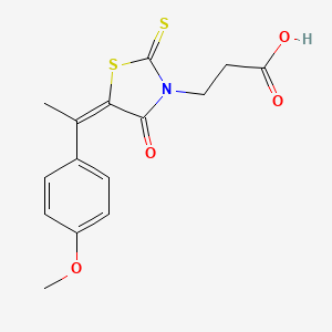 3-[(5E)-5-[1-(4-methoxyphenyl)ethylidene]-4-oxo-2-sulfanylidene-1,3-thiazolidin-3-yl]propanoic acid