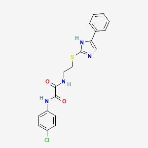 molecular formula C19H17ClN4O2S B2592705 N1-(4-chlorophenyl)-N2-(2-((4-phenyl-1H-imidazol-2-yl)thio)ethyl)oxalamide CAS No. 897456-68-7