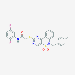 molecular formula C26H20F2N4O3S2 B2592715 N-(2,5-difluorophenyl)-2-((6-(4-methylbenzyl)-5,5-dioxido-6H-benzo[c]pyrimido[4,5-e][1,2]thiazin-2-yl)thio)acetamide CAS No. 1115570-37-0