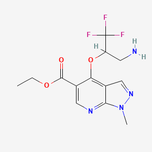molecular formula C13H15F3N4O3 B2592736 ethyl 4-[1-(aminomethyl)-2,2,2-trifluoroethoxy]-1-methyl-1H-pyrazolo[3,4-b]pyridine-5-carboxylate CAS No. 866136-95-0