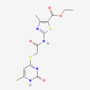 molecular formula C14H16N4O4S2 B2592755 Ethyl 4-methyl-2-(2-((6-methyl-2-oxo-1,2-dihydropyrimidin-4-yl)thio)acetamido)thiazole-5-carboxylate CAS No. 905664-87-1