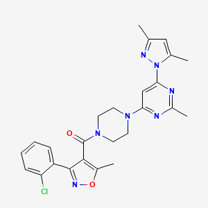 molecular formula C25H26ClN7O2 B2592788 (3-(2-chlorophenyl)-5-methylisoxazol-4-yl)(4-(6-(3,5-dimethyl-1H-pyrazol-1-yl)-2-methylpyrimidin-4-yl)piperazin-1-yl)methanone CAS No. 1203155-98-9