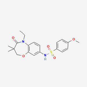 molecular formula C20H24N2O5S B2592808 N-(5-ethyl-3,3-dimethyl-4-oxo-2,3,4,5-tetrahydrobenzo[b][1,4]oxazepin-8-yl)-4-methoxybenzenesulfonamide CAS No. 922097-69-6