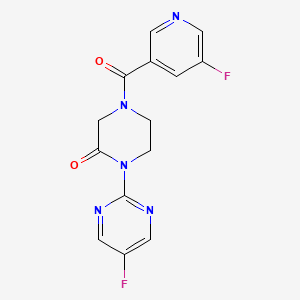 molecular formula C14H11F2N5O2 B2592858 4-(5-Fluoropyridine-3-carbonyl)-1-(5-fluoropyrimidin-2-yl)piperazin-2-one CAS No. 2320535-34-8