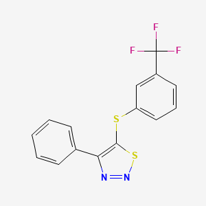 molecular formula C15H9F3N2S2 B2592863 4-Phenyl-5-{[3-(trifluoromethyl)phenyl]sulfanyl}-1,2,3-thiadiazole CAS No. 338398-35-9