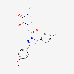 molecular formula C25H28N4O4 B2592875 1-乙基-4-(2-(3-(4-甲氧基苯基)-5-(对甲苯基)-4,5-二氢-1H-吡唑-1-基)-2-氧代乙基)哌嗪-2,3-二酮 CAS No. 868965-17-7
