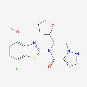 molecular formula C18H19ClN4O3S B2592962 N-(7-chloro-4-methoxy-1,3-benzothiazol-2-yl)-1-methyl-N-[(oxolan-2-yl)methyl]-1H-pyrazole-5-carboxamide CAS No. 1172461-84-5