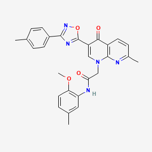 molecular formula C28H25N5O4 B2592979 N-(2-methoxy-5-methylphenyl)-2-{7-methyl-3-[3-(4-methylphenyl)-1,2,4-oxadiazol-5-yl]-4-oxo-1,4-dihydro-1,8-naphthyridin-1-yl}acetamide CAS No. 1029770-50-0