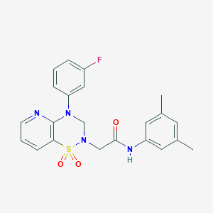molecular formula C22H21FN4O3S B2593009 N-(3,5-dimethylphenyl)-2-(4-(3-fluorophenyl)-1,1-dioxido-3,4-dihydro-2H-pyrido[2,3-e][1,2,4]thiadiazin-2-yl)acetamide CAS No. 1251611-52-5