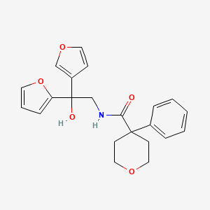 molecular formula C22H23NO5 B2593010 N-[2-(furan-2-yl)-2-(furan-3-yl)-2-hydroxyethyl]-4-phenyloxane-4-carboxamide CAS No. 2034329-32-1