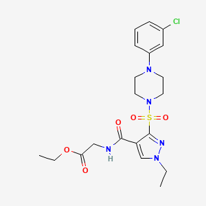 molecular formula C20H26ClN5O5S B2593026 ethyl 2-[(3-{[4-(3-chlorophenyl)piperazin-1-yl]sulfonyl}-1-ethyl-1H-pyrazol-4-yl)formamido]acetate CAS No. 1251627-56-1