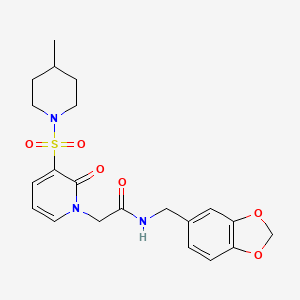 molecular formula C21H25N3O6S B2593181 N-(benzo[d][1,3]dioxol-5-ylmethyl)-2-(3-((4-methylpiperidin-1-yl)sulfonyl)-2-oxopyridin-1(2H)-yl)acetamide CAS No. 1251606-19-5