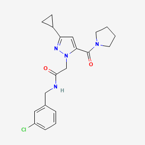 molecular formula C20H23ClN4O2 B2593262 N-[(3-CHLOROPHENYL)METHYL]-2-[3-CYCLOPROPYL-5-(PYRROLIDINE-1-CARBONYL)-1H-PYRAZOL-1-YL]ACETAMIDE CAS No. 1251627-02-7