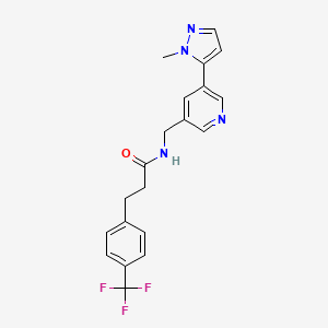 molecular formula C20H19F3N4O B2593331 N-((5-(1-methyl-1H-pyrazol-5-yl)pyridin-3-yl)methyl)-3-(4-(trifluoromethyl)phenyl)propanamide CAS No. 2034308-63-7