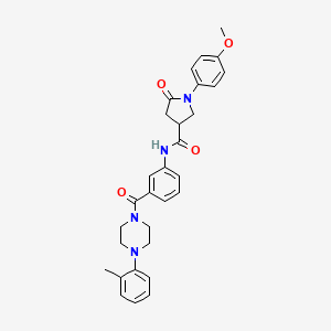 molecular formula C30H32N4O4 B2593369 1-(4-methoxyphenyl)-N-{3-[4-(2-methylphenyl)piperazine-1-carbonyl]phenyl}-5-oxopyrrolidine-3-carboxamide CAS No. 2380193-16-6