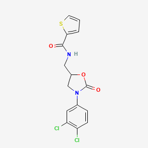 molecular formula C15H12Cl2N2O3S B2593393 N-((3-(3,4-dichlorophenyl)-2-oxooxazolidin-5-yl)methyl)thiophene-2-carboxamide CAS No. 955246-19-2