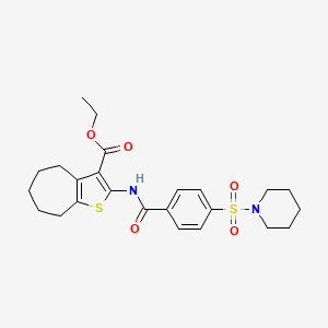 molecular formula C24H30N2O5S2 B2593412 ethyl 2-(4-(piperidin-1-ylsulfonyl)benzamido)-5,6,7,8-tetrahydro-4H-cyclohepta[b]thiophene-3-carboxylate CAS No. 397290-62-9