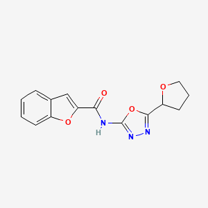 molecular formula C15H13N3O4 B2593421 N-[5-(oxolan-2-yl)-1,3,4-oxadiazol-2-yl]-1-benzofuran-2-carboxamide CAS No. 921861-26-9