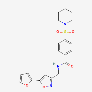 molecular formula C20H21N3O5S B2593435 N-((5-(furan-2-yl)isoxazol-3-yl)methyl)-4-(piperidin-1-ylsulfonyl)benzamide CAS No. 1105241-75-5