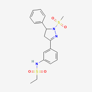 molecular formula C18H21N3O4S2 B2593452 N-[3-(1-methanesulfonyl-5-phenyl-4,5-dihydro-1H-pyrazol-3-yl)phenyl]ethane-1-sulfonamide CAS No. 851783-22-7