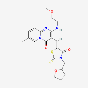 molecular formula C21H24N4O4S2 B2593495 (Z)-5-((2-((2-甲氧基乙基)氨基)-7-甲基-4-氧代-4H-吡啶[1,2-a]嘧啶-3-基)甲亚甲基)-3-((四氢呋喃-2-基)甲基)-2-硫代噻唑烷-4-酮 CAS No. 500146-95-2