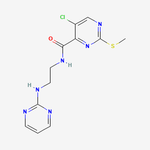 molecular formula C12H13ClN6OS B2593503 5-chloro-2-(methylsulfanyl)-N-{2-[(pyrimidin-2-yl)amino]ethyl}pyrimidine-4-carboxamide CAS No. 1223282-42-5
