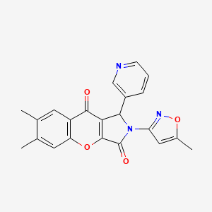 molecular formula C22H17N3O4 B2593516 6,7-Dimethyl-2-(5-methylisoxazol-3-yl)-1-(pyridin-3-yl)-1,2-dihydrochromeno[2,3-c]pyrrole-3,9-dione CAS No. 874396-28-8