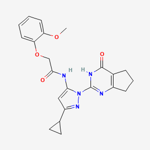 molecular formula C22H23N5O4 B2593518 N-(3-cyclopropyl-1-(4-oxo-4,5,6,7-tetrahydro-3H-cyclopenta[d]pyrimidin-2-yl)-1H-pyrazol-5-yl)-2-(2-methoxyphenoxy)acetamide CAS No. 1207021-98-4