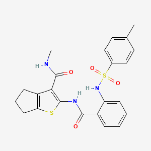molecular formula C23H23N3O4S2 B2593529 N-methyl-2-[(2-{[(4-methylphenyl)sulfonyl]amino}benzoyl)amino]-5,6-dihydro-4H-cyclopenta[b]thiophene-3-carboxamide CAS No. 868965-66-6